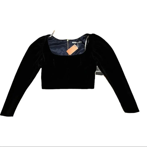 Silvia Tcherassi Woman Madison Cropped Velvet Top Navy Large - Picture 3 of 15